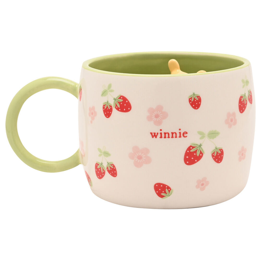 Taza 3D de cerámica de Winnie the Pooh con fresas y flores - 2