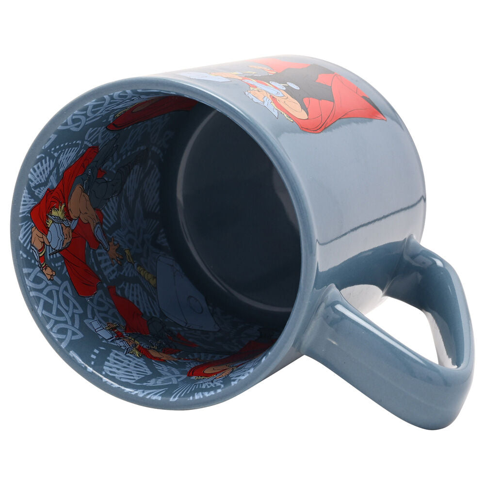 Taza de cerámica Thor Marvel azul grisácea con martillo y capa roja - 3