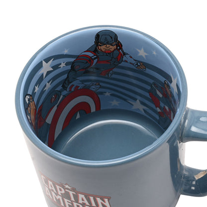Taza azul de cerámica de Capitán América Marvel con su escudo - 4