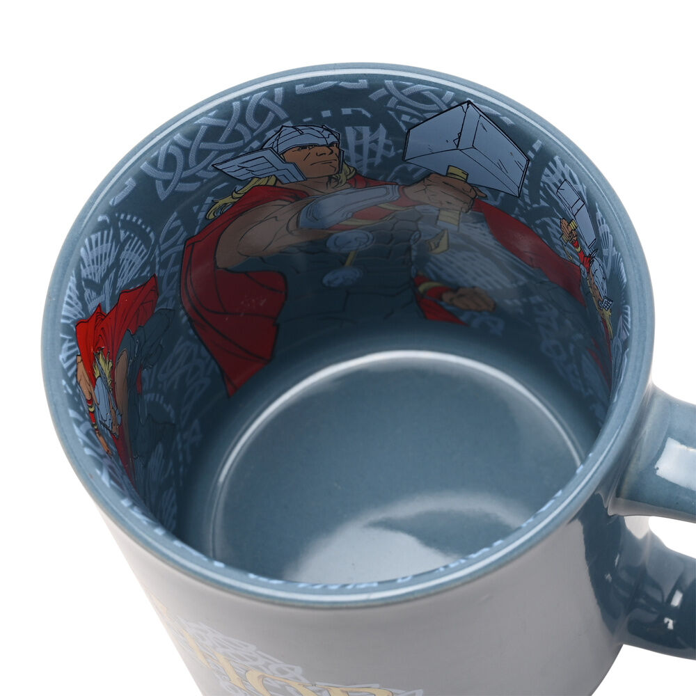 Taza de cerámica Thor Marvel azul grisácea con martillo y capa roja - 4