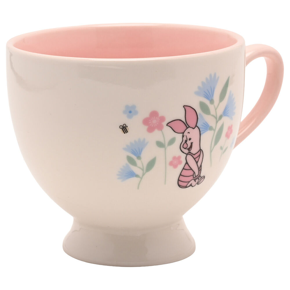 Taza y platillo rosa de cerámica con Piglet y flores - 4