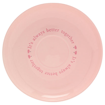 Taza y platillo rosa de cerámica con Piglet y flores - 5