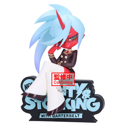 Figura BANPRESTO de Kneesocks con cabello azul y base de New Panty Stocking with Garterbelt