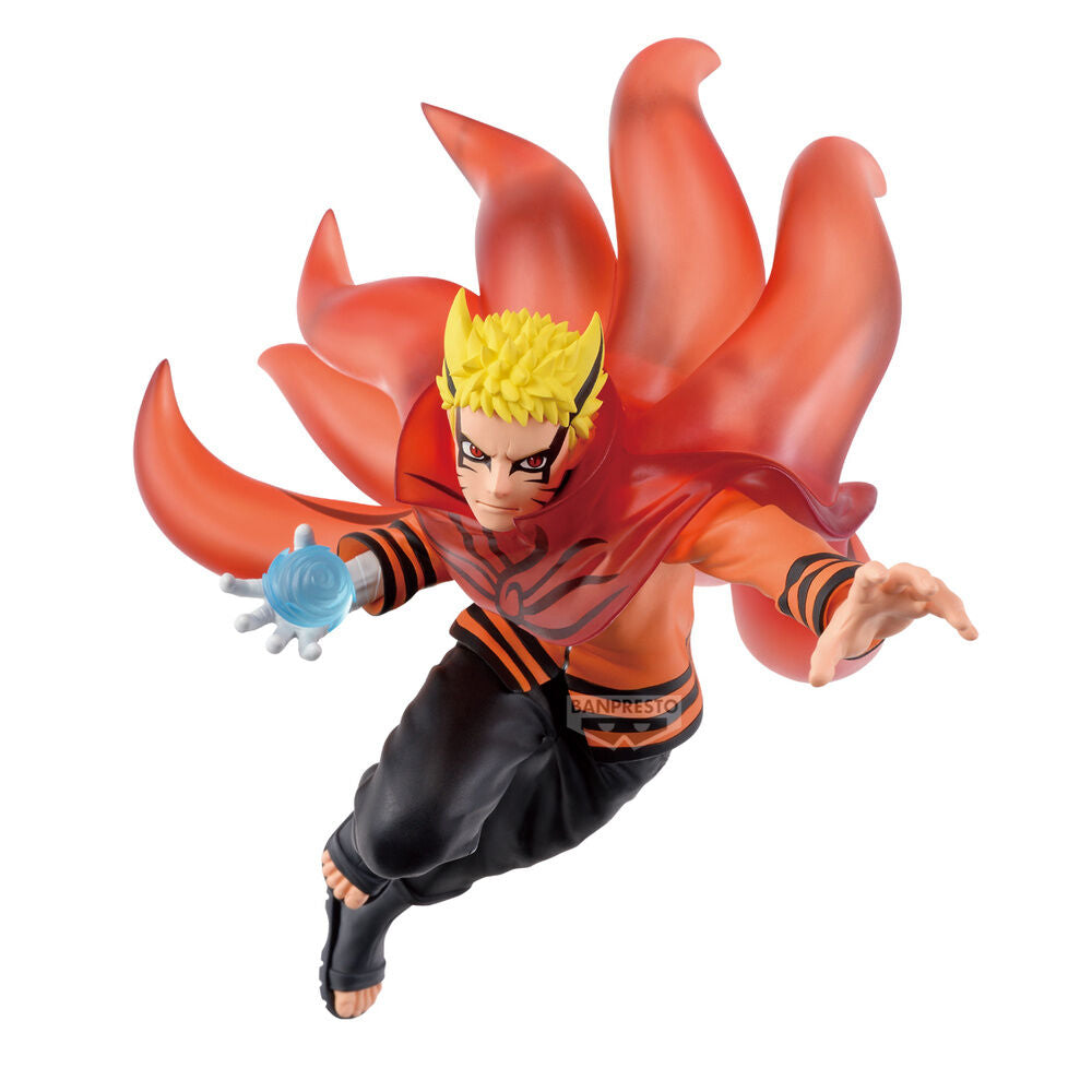 Figura de Naruto Uzumaki Banpresto en pose de acción con capa roja y efecto azul