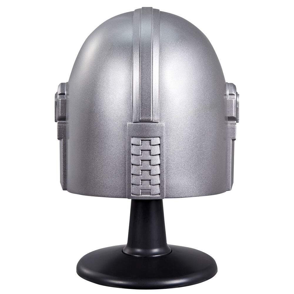 Casco plateado de The Mandalorian Star Wars sobre base negra - 3