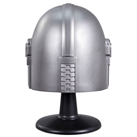 Casco plateado de The Mandalorian Star Wars sobre base negra - 3