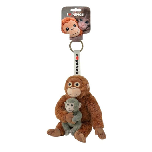 Llavero de peluche mono Punch con una cría en brazos - 4