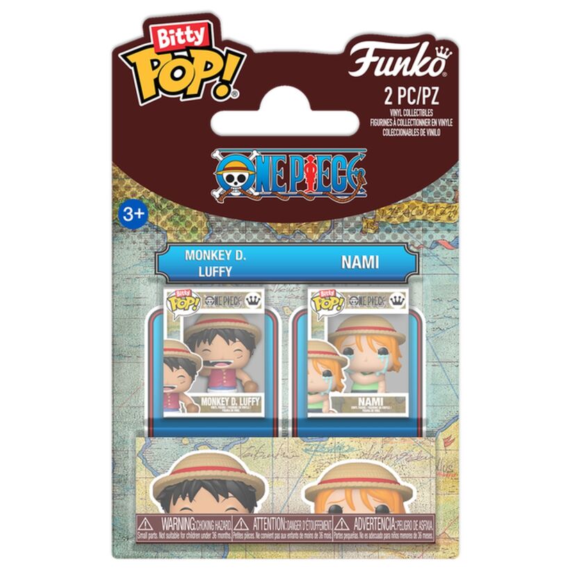 Blíster Funko Bitty POP! de One Piece con figuras de Luffy y Nami