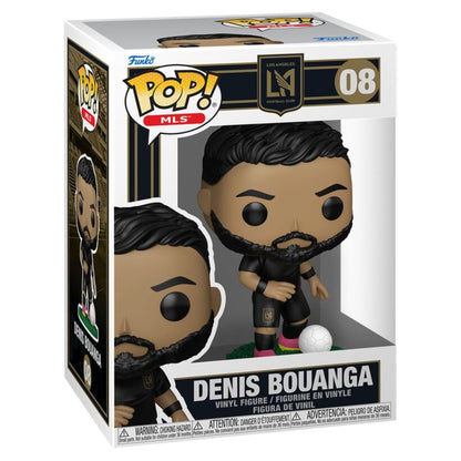 Figura Funko POP de Denis Bouanga con uniforme negro, balón y base de césped - 2