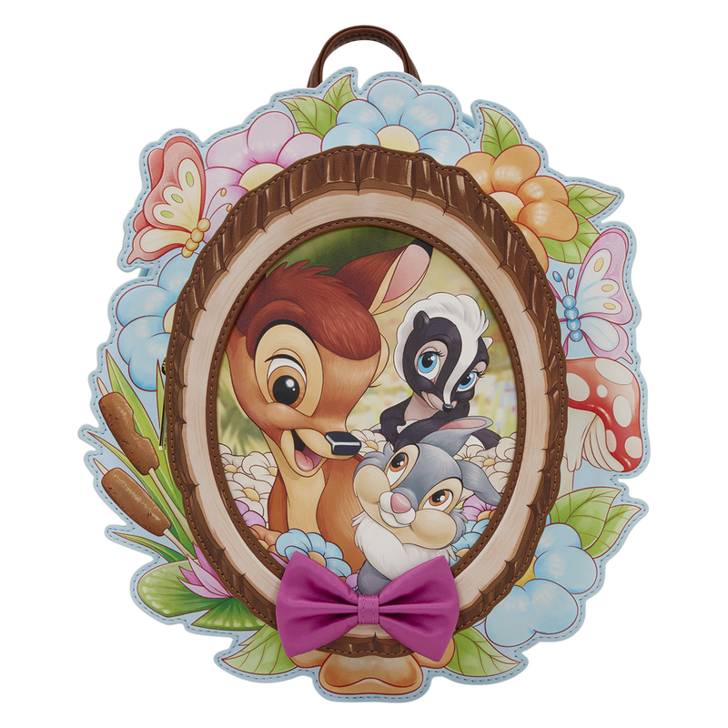 Mochila Bambi Disney Loungefly con Bambi, Tambor y Flor rodeados de flores