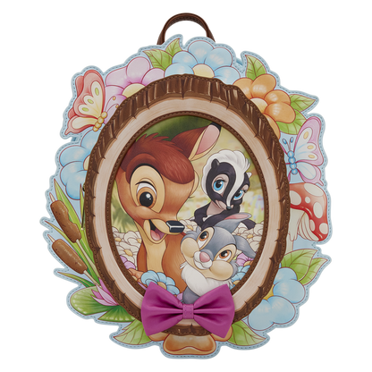 Mochila Bambi Disney Loungefly con Bambi, Tambor y Flor rodeados de flores