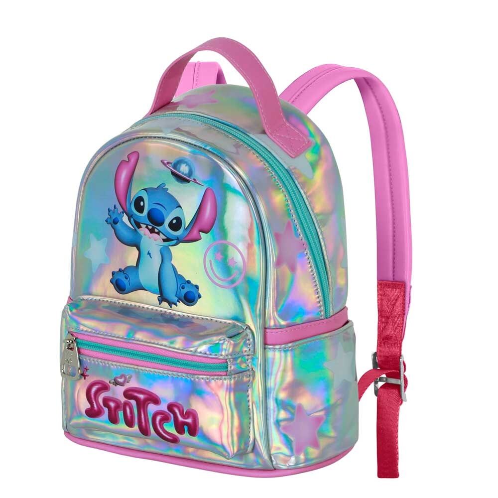 Mochila escolar iridiscente de Stitch Disney con detalles rosas