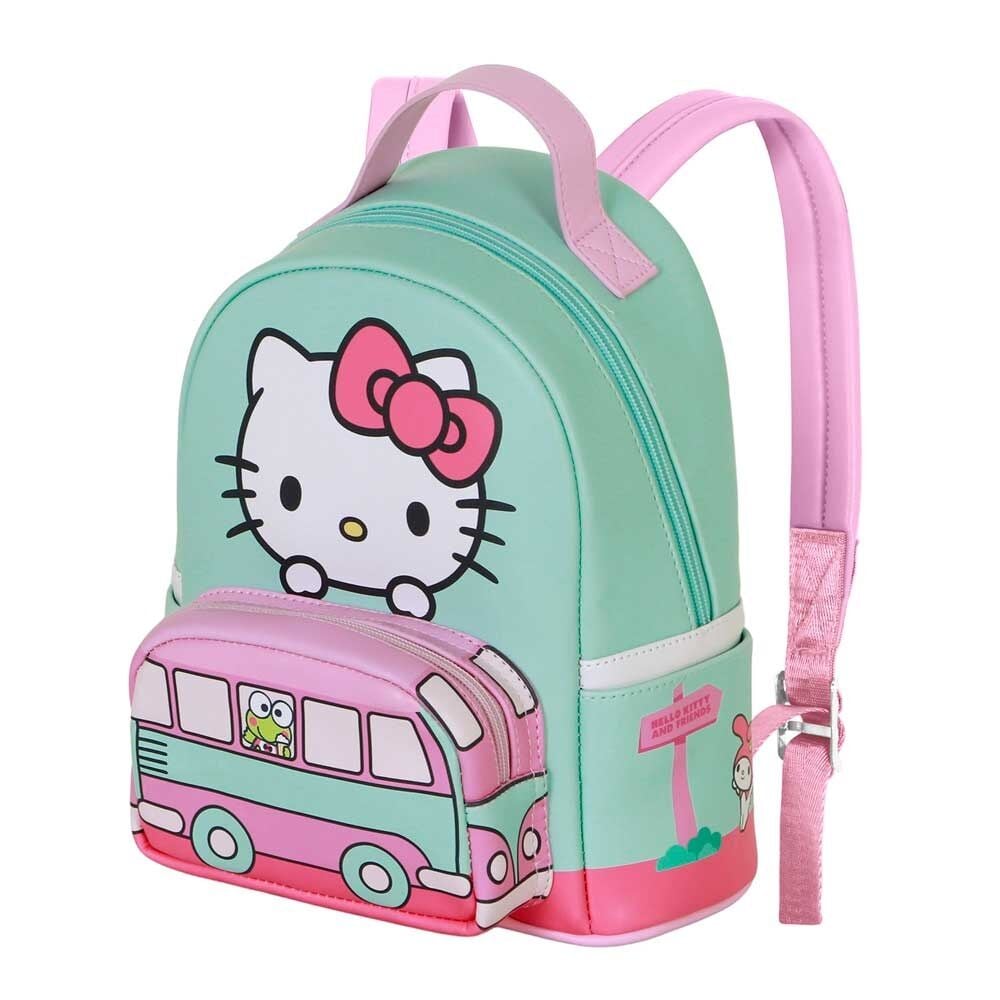 Mochila Van de Hello Kitty verde menta y rosa con autobús retro