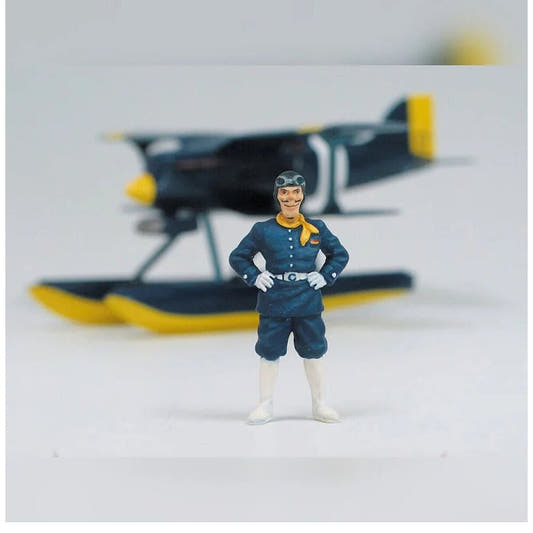 Maqueta Curtiss R3C-0 Seaplane con figura de Donald Curtis de Porco Rosso