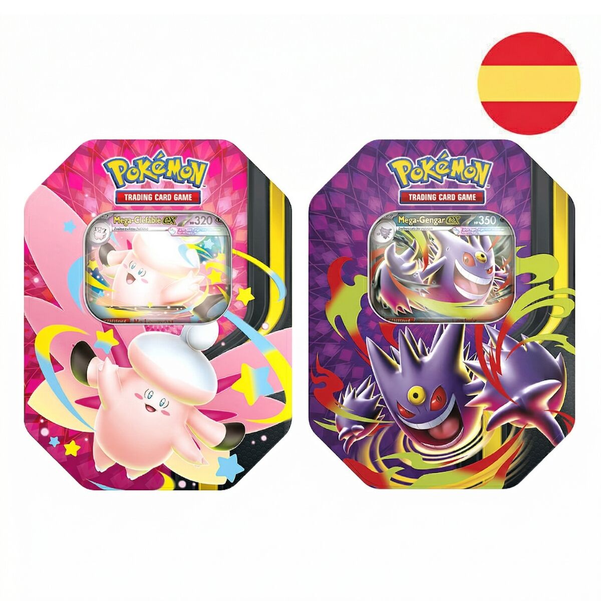 Latas Pokémon TCG Summer ex con diseños de Mega-Clefable ex y Mega-Gengar ex