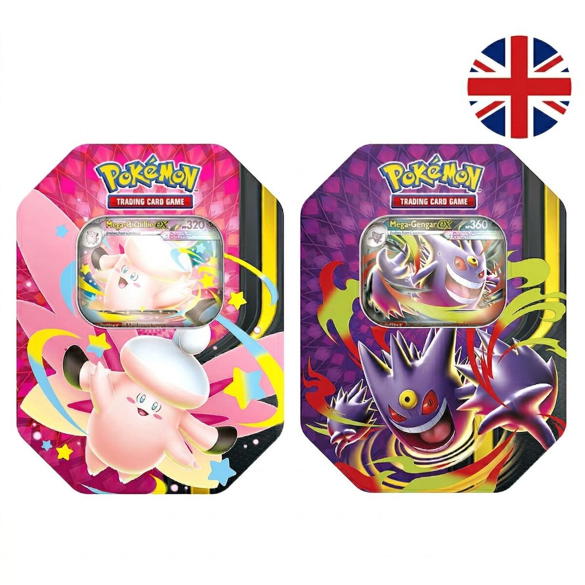 Latas Pokémon TCG Summer ex en dos diseños, con Gengar y un Pokémon de tonos rosas
