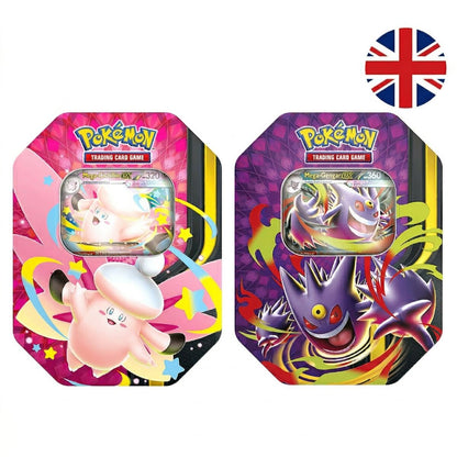 Latas Pokémon TCG Summer ex en dos diseños, con Gengar y un Pokémon de tonos rosas