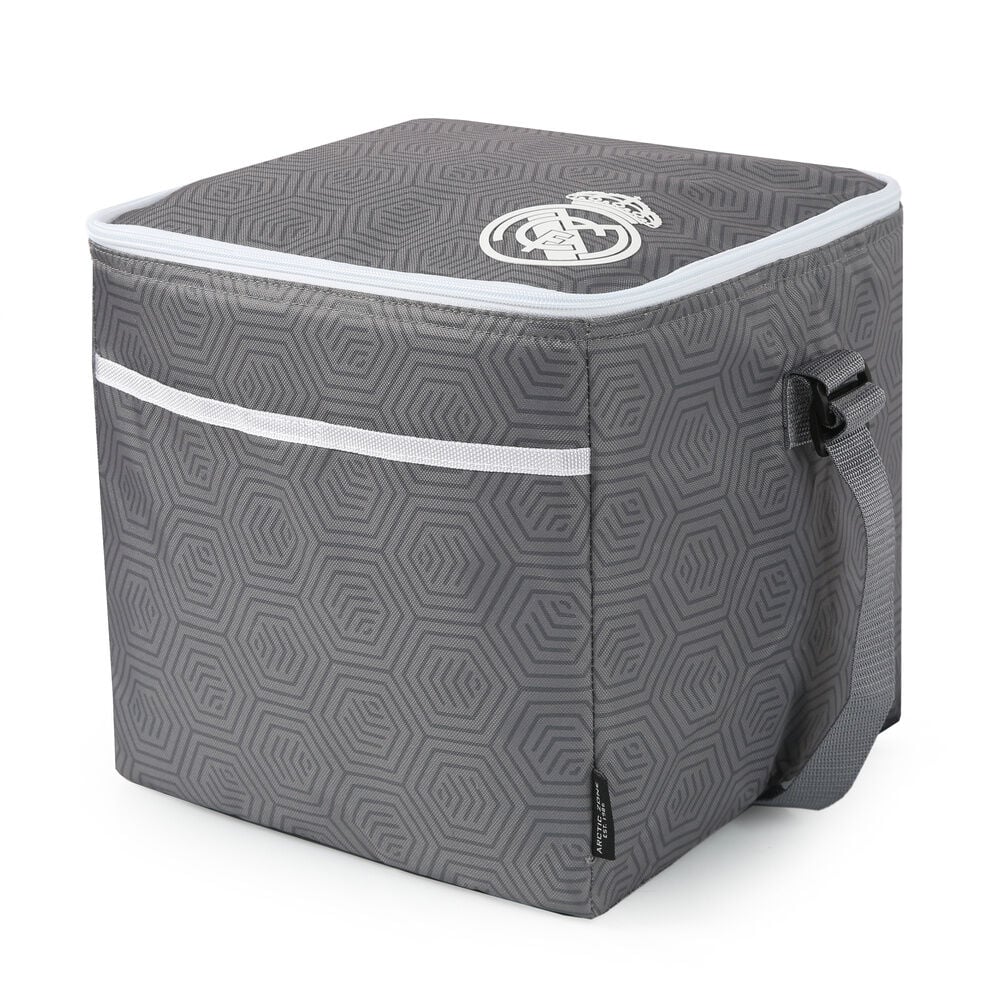 Bolsa porta alimentos plegable gris del Real Madrid con correa lateral