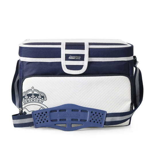 Bolsa porta alimentos azul marino y blanca del Real Madrid