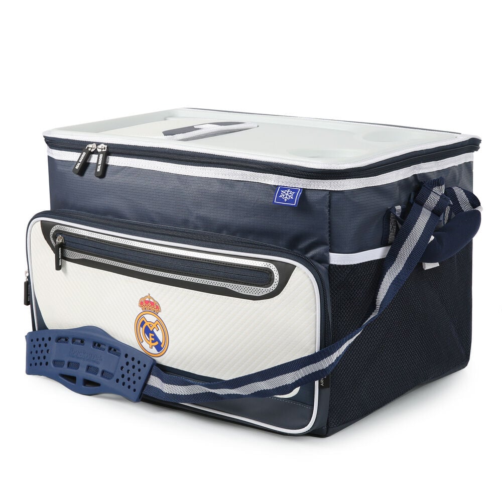 Bolsa porta alimentos plegable del Real Madrid en azul marino y blanco
