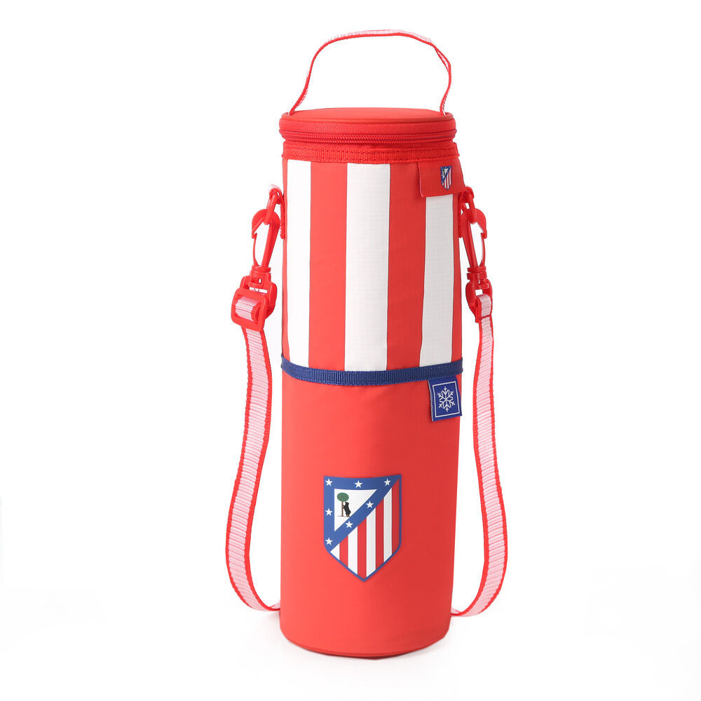 Botellero térmico rojo y blanco del Atlético de Madrid con correa