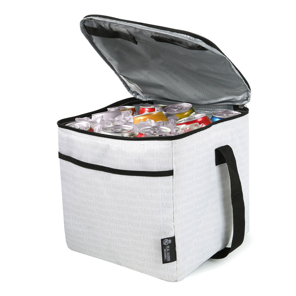 Bolsa porta alimentos plegable blanca del Real Madrid con asa bandolera - 3