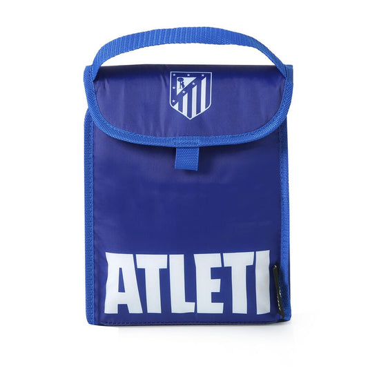 Bolsa térmica plegable azul del Atlético de Madrid con escudo y texto ATLETI
