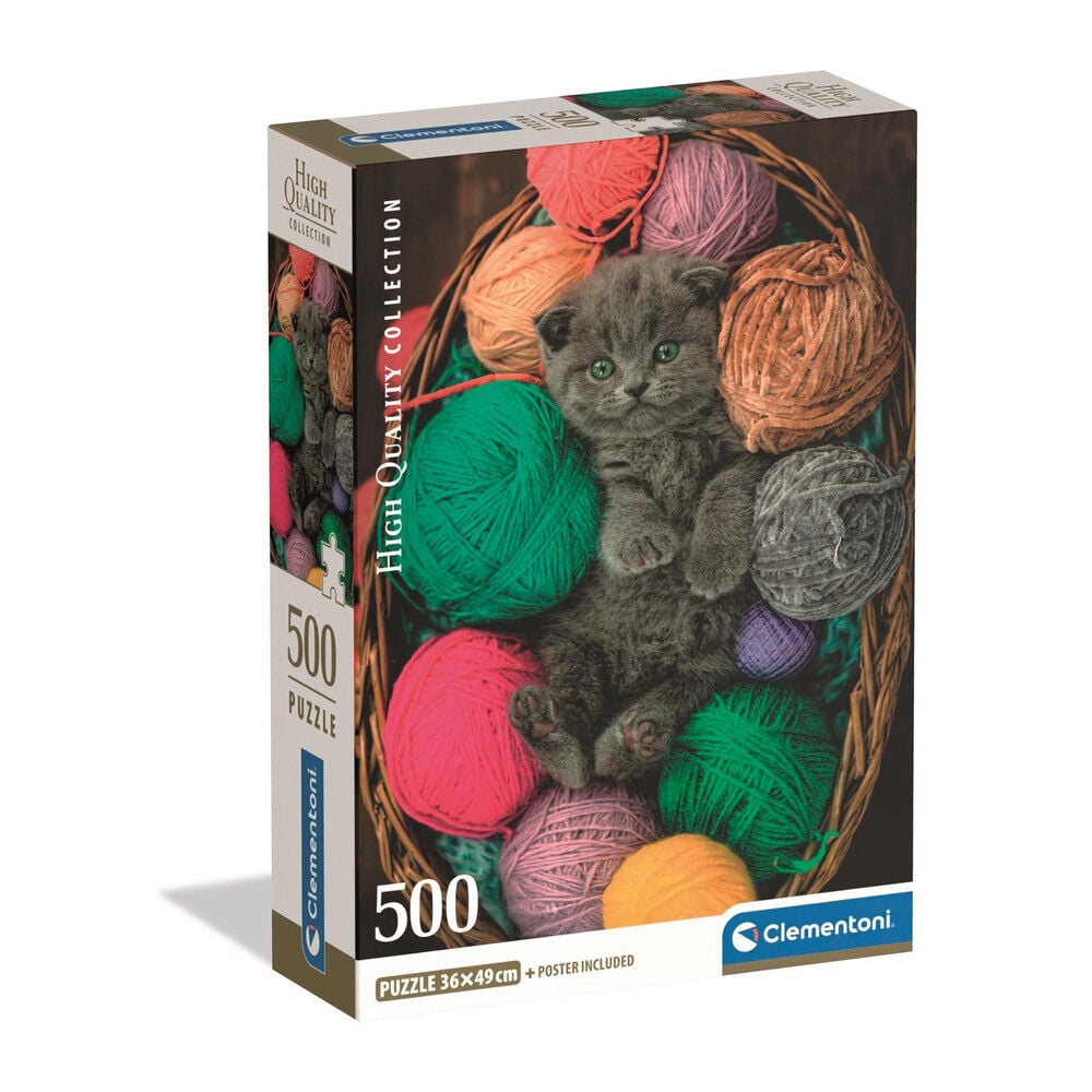 Puzzle Clementoni Fluffy Kitten de 500 piezas con gatito y ovillos de lana