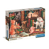 Puzzle Clementoni Curious Whiskers de 1000 piezas con gatitos entre libros