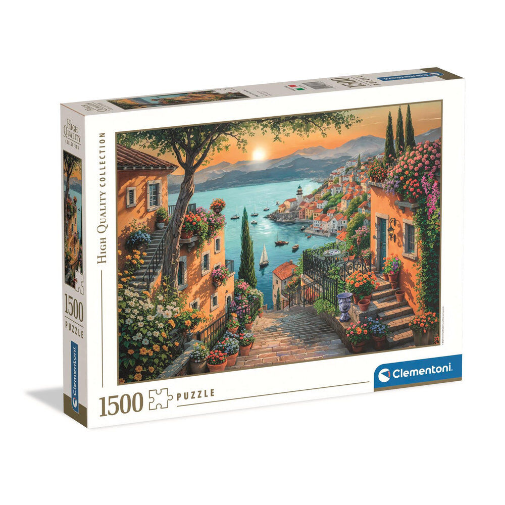 Puzzle Clementoni Steps To The Harbor de 1500 piezas con puerto costero al atardecer