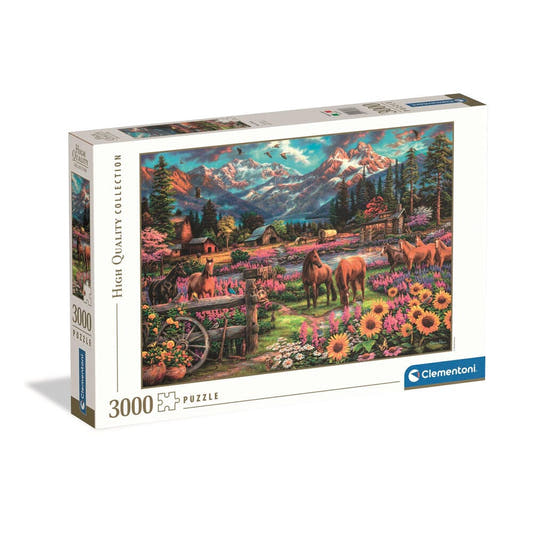 Puzzle Clementoni Free To Roam de 3000 piezas con caballos y paisaje montañoso