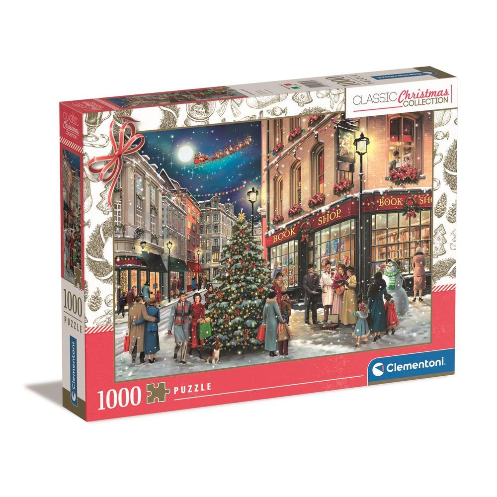 Puzzle Clementoni de 1000 piezas con ciudad nevada y árbol de Navidad