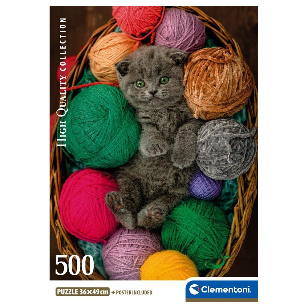 Puzzle Clementoni Fluffy Kitten de 500 piezas con gatito y ovillos de lana - 2