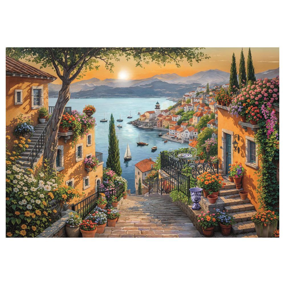 Puzzle Clementoni Steps To The Harbor de 1500 piezas con puerto costero al atardecer - 2