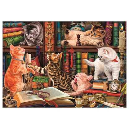 Puzzle Clementoni Curious Whiskers de 1000 piezas con gatitos entre libros - 3