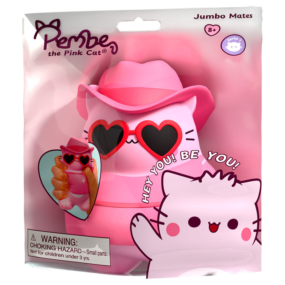 Figura jumbo rosa de Pembe the Pink Cat con sombrero y gafas de corazón