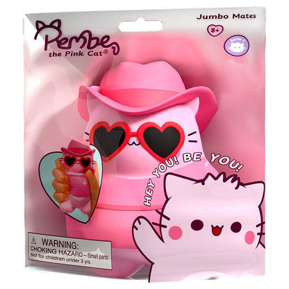Figura jumbo rosa de Pembe the Pink Cat con sombrero y gafas de corazón