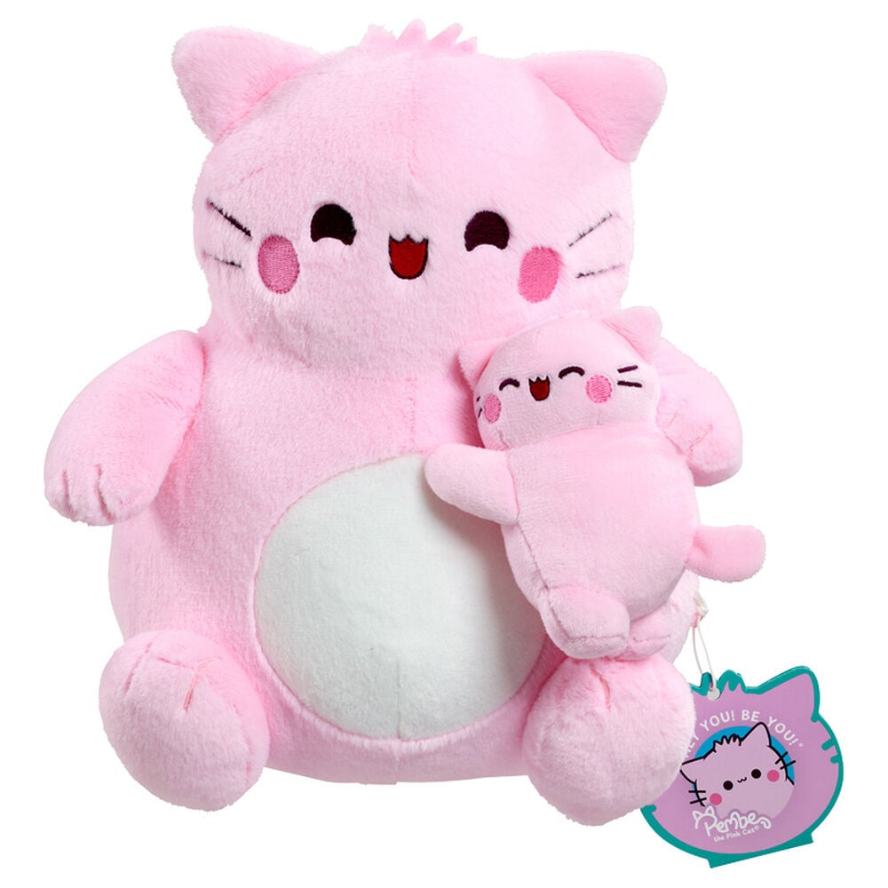 Peluche Pembe rosa abrazando a un gatito pequeño