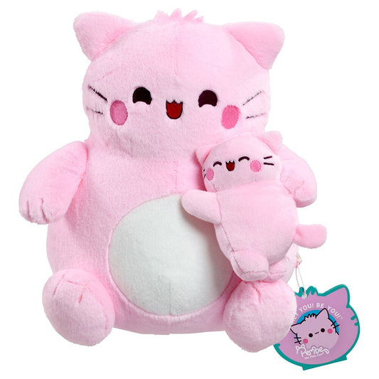 Peluche Pembe rosa abrazando a un gatito pequeño