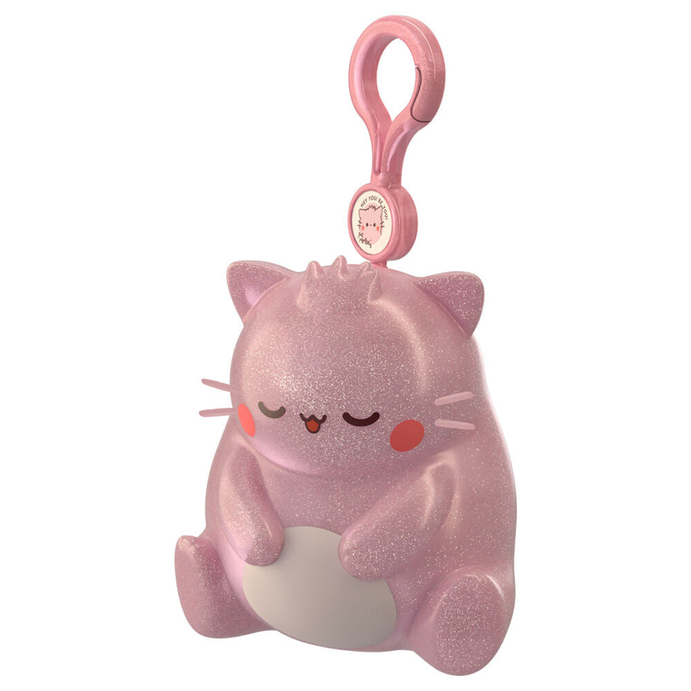 Llavero Squishy Friends Pembe con diseño de gato rosa y clip - 3