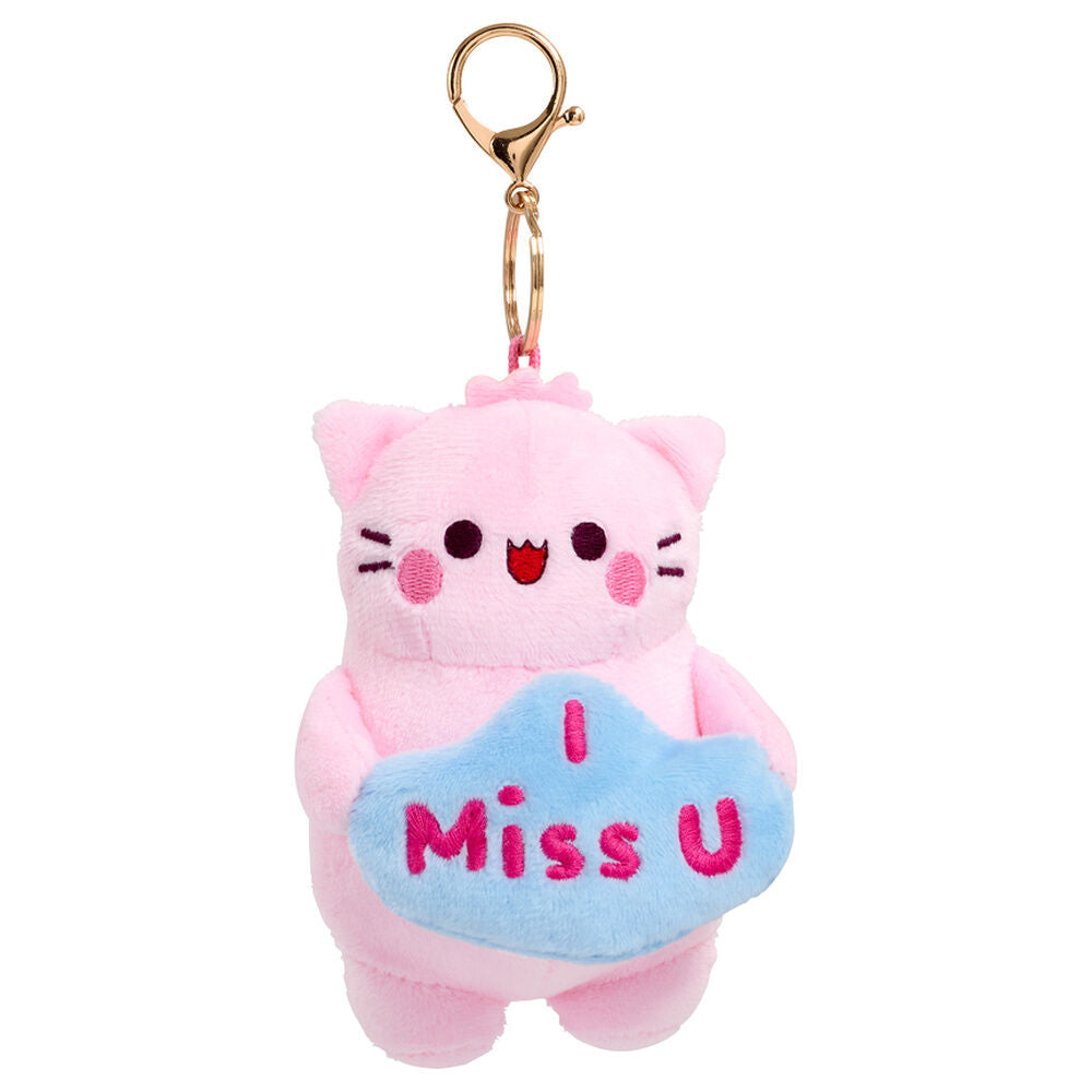 Llavero de peluche Pembe con gato rosa y corazón rojo - 4