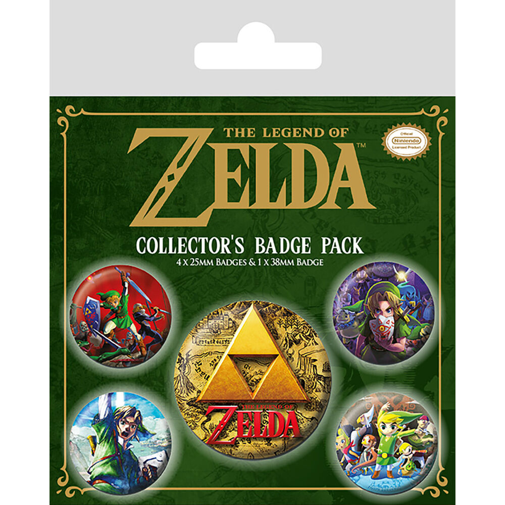 Set de 5 chapas The Legend of Zelda con diseños de Link y la Trifuerza