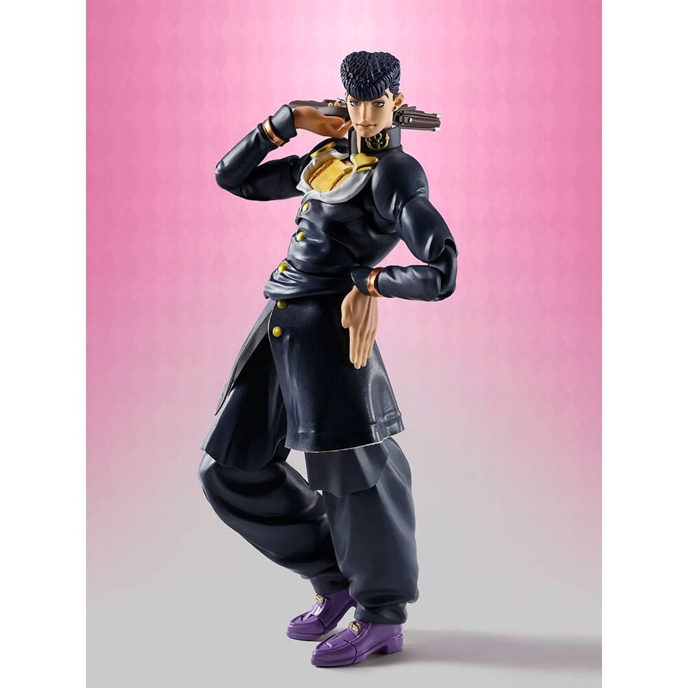 Figura articulada de Josuke Higashikata con uniforme oscuro y zapatos morados