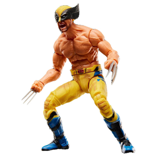 Figura articulada de Wolverine Marvel Legends con traje amarillo y azul