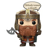 Figura Funko POP! de Gimli con armadura, casco, hacha y burbuja de diálogo