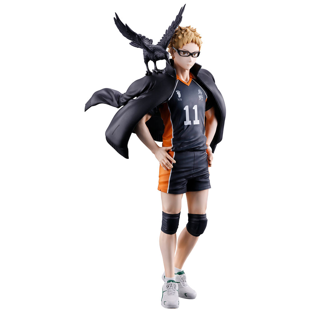 Figura Ichibansho de Tsukishima de Haikyu!! con uniforme de Karasuno y un cuervo
