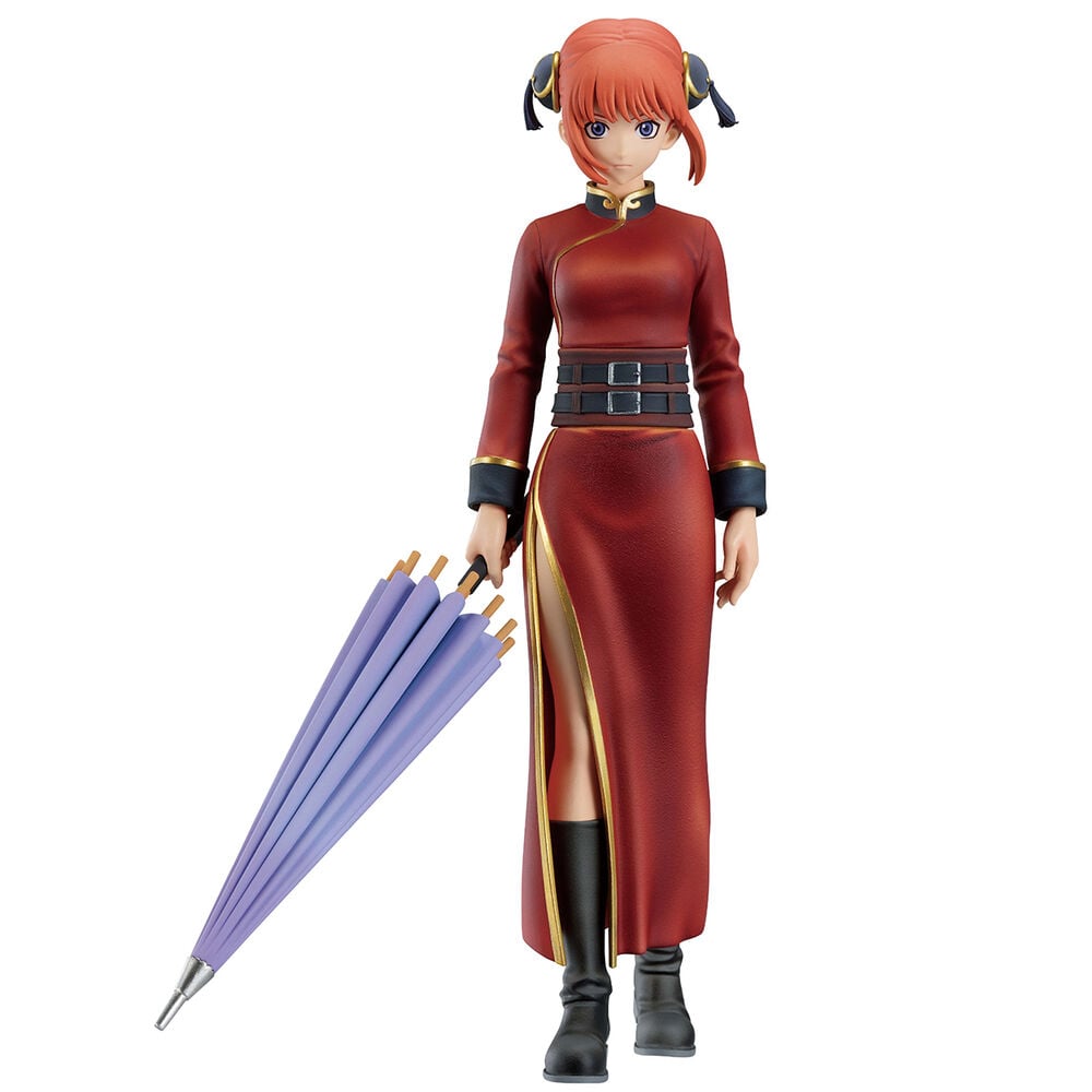 Figura Ichibansho de Kagura de Gintama con traje rojo y paraguas lila