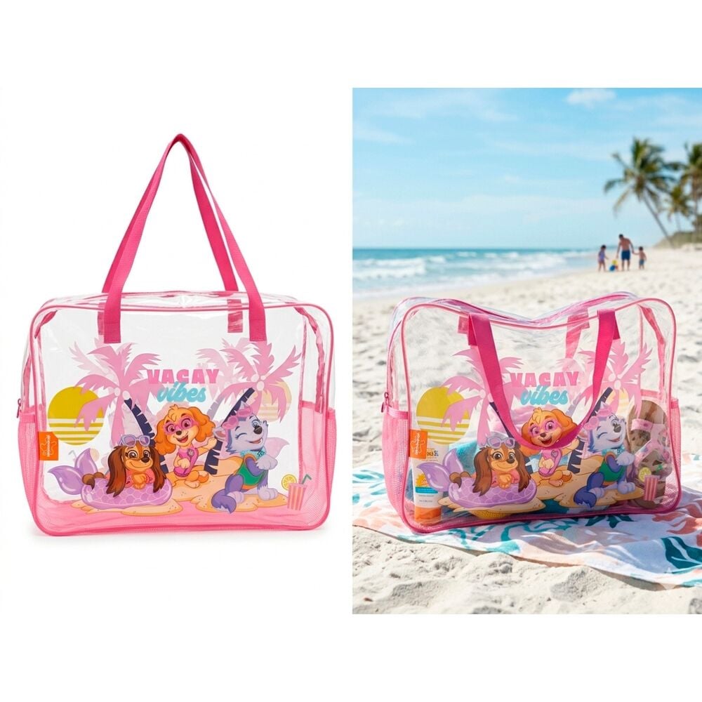 Bolsa de playa transparente Paw Patrol con asas rosas - 3