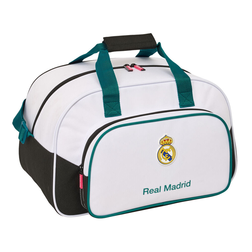 Bolsa de deporte Real Madrid 26/27 blanca con detalles verde azulado