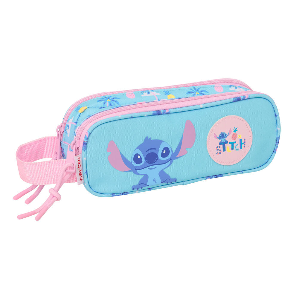 Portatodo doble turquesa y rosa de Stitch Disney con dos cremalleras